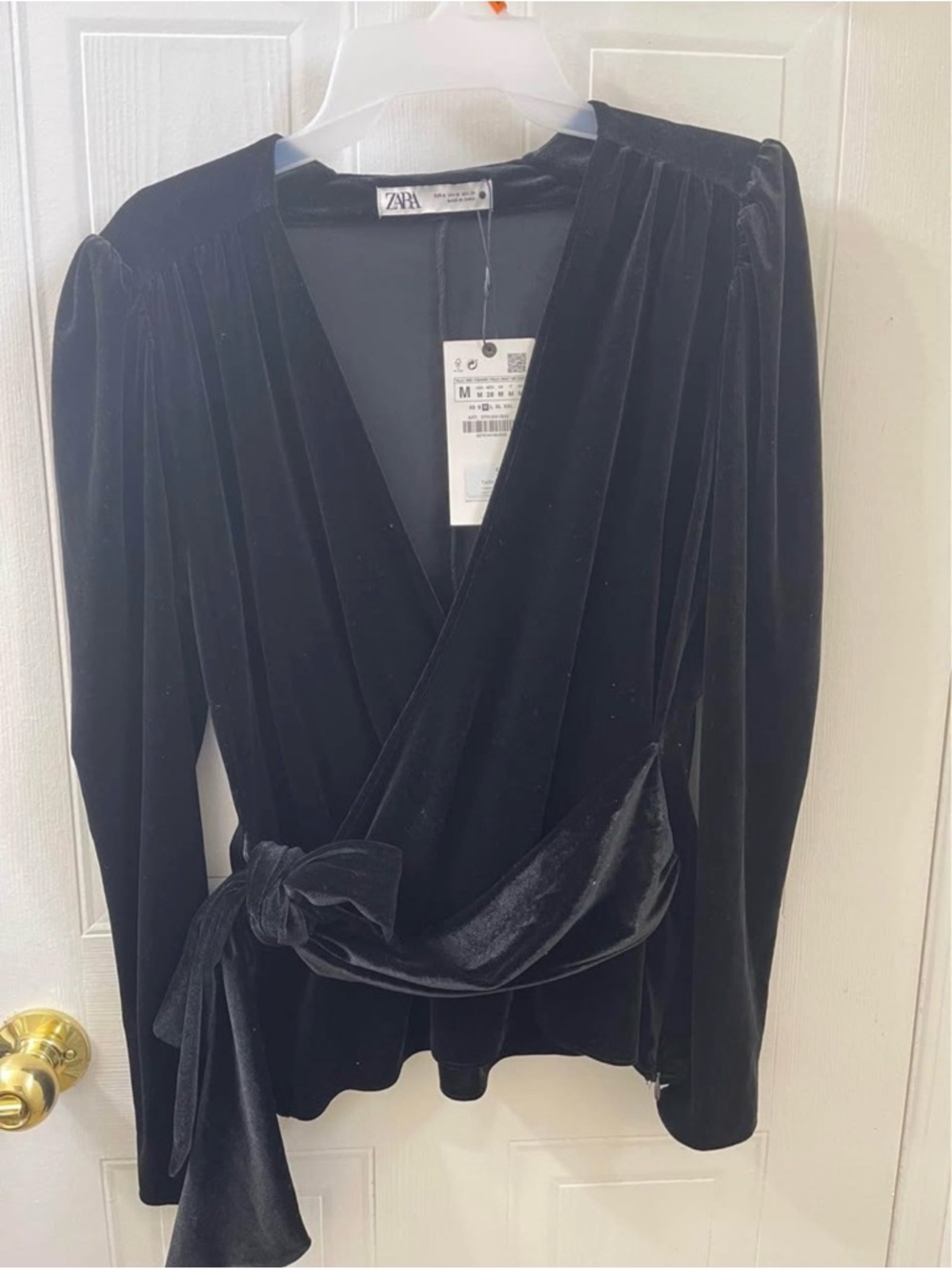 ZARA Black Velvet Wrap Top with Side Tie
